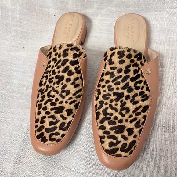 Cole Haan Shoes - Cole Haan Leather Authentic Fur Leopard Print Mules Flats - Women’s 7.5